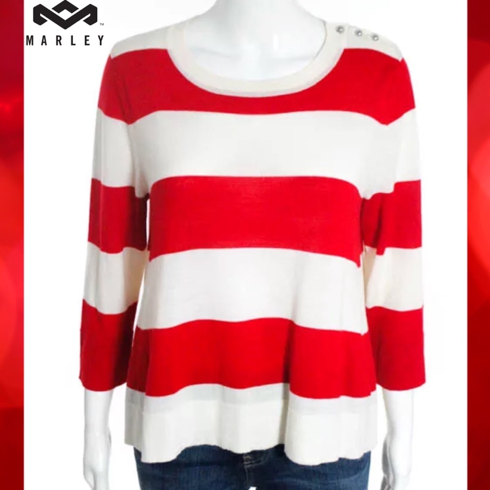 MARLEY Cute Red/Wht Stripe Loose Fit Wool Sweater